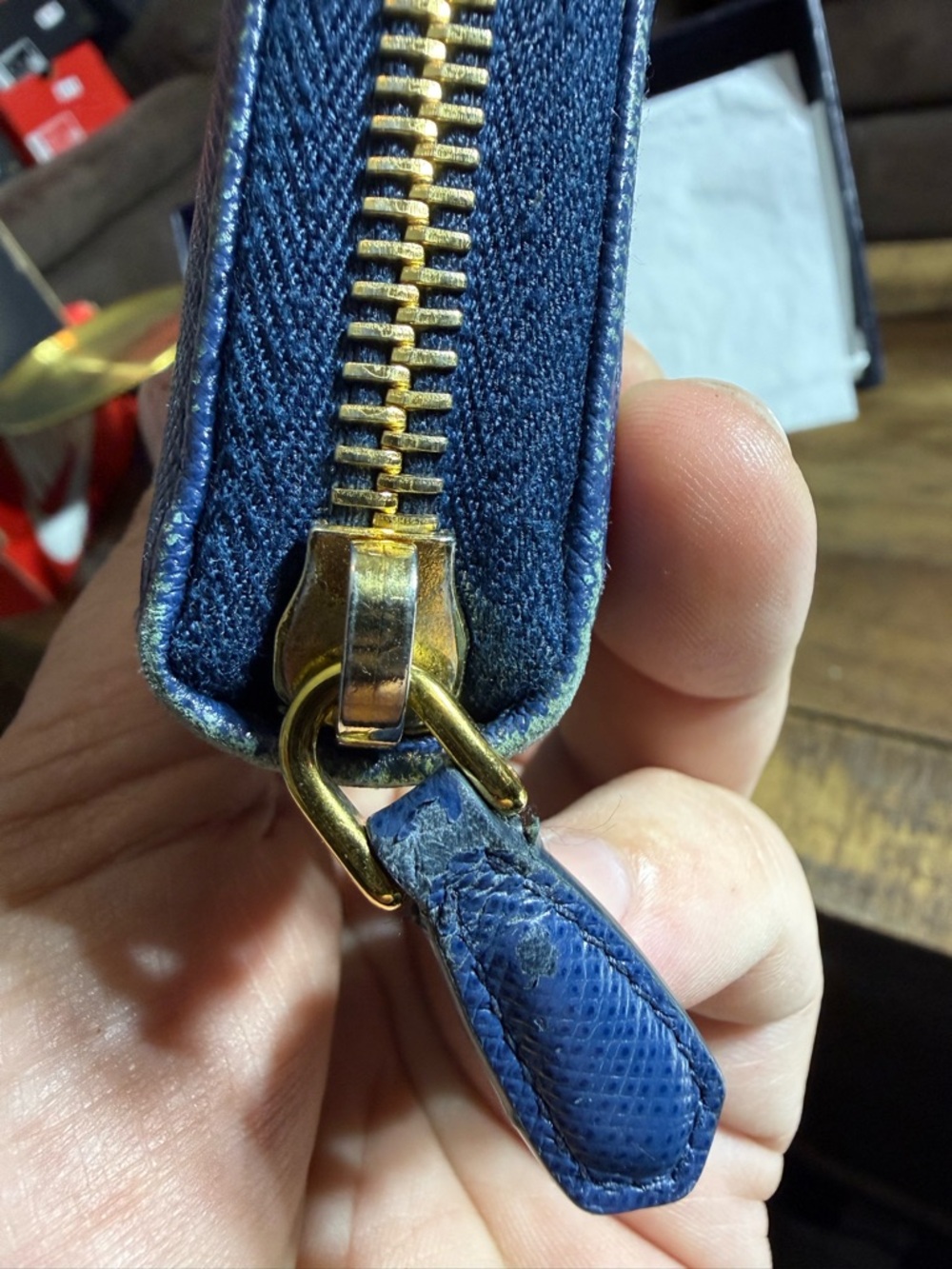 Prada Blue Saffiano Leather Zip Wallet with Gold Logo - Picture 3 of 16